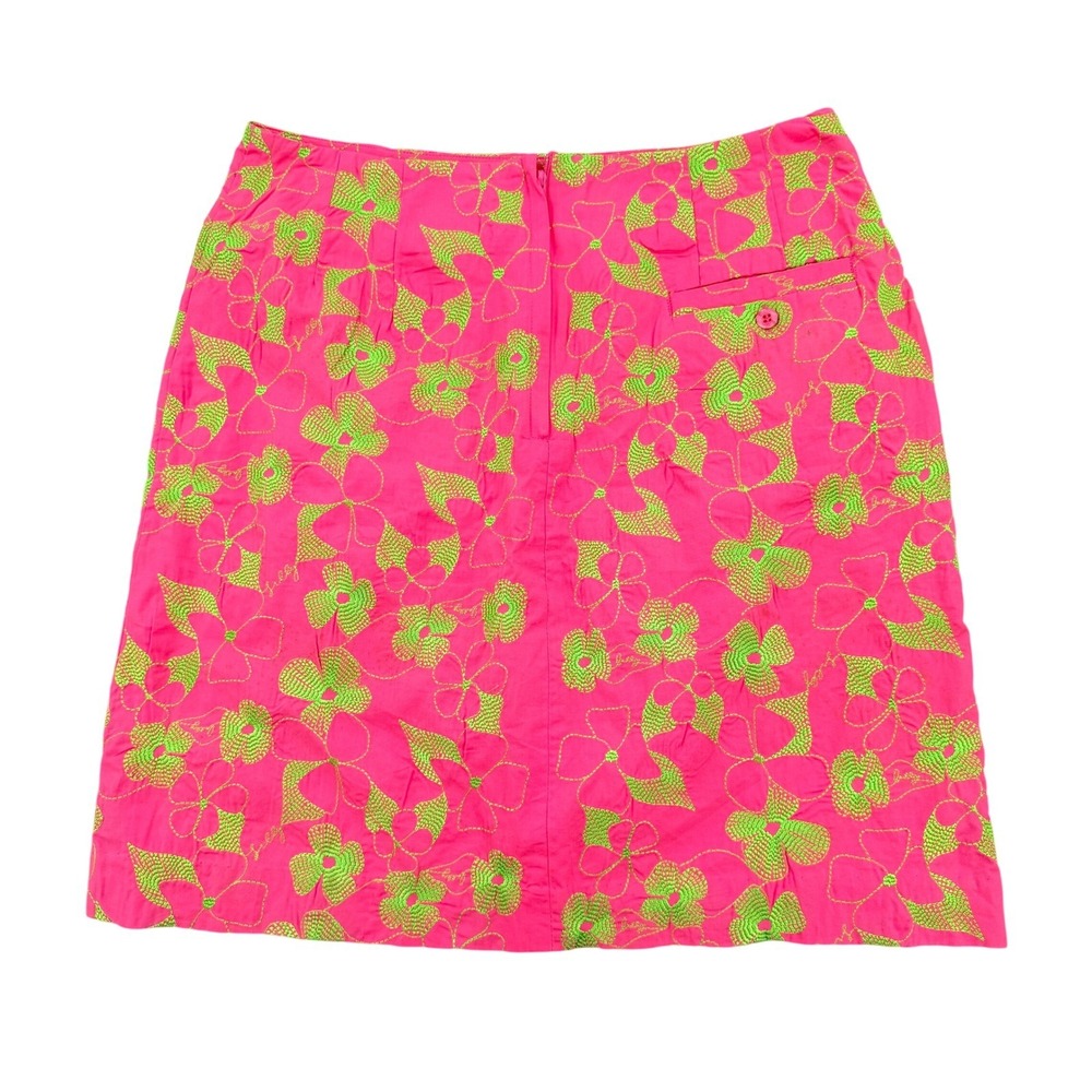 Lilly Pulitzer Sz 6 Simple Skirt Poppy Pink Green Floral Embroidery Mini Skirt